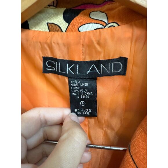 Silkland Vintage 100% Linen orange pink and brown Blazer - 6 - Picture 2 of 3